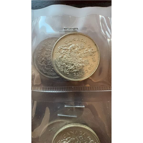 1963 Canada 50 Cents Coin, 80% Silver, British Arms Reverse