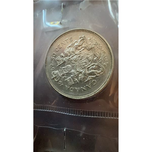 1963 Canada 50 Cent Coin 80% Silver British Arms of Canada