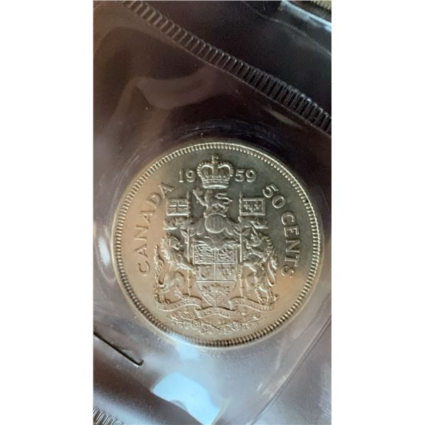 1959 Canada 50 Cents Silver Coin, Elizabeth II