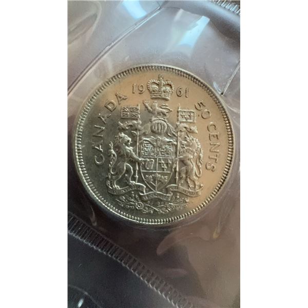 1961 Canada 50 Cents Coin, 80% Silver, 11.66g