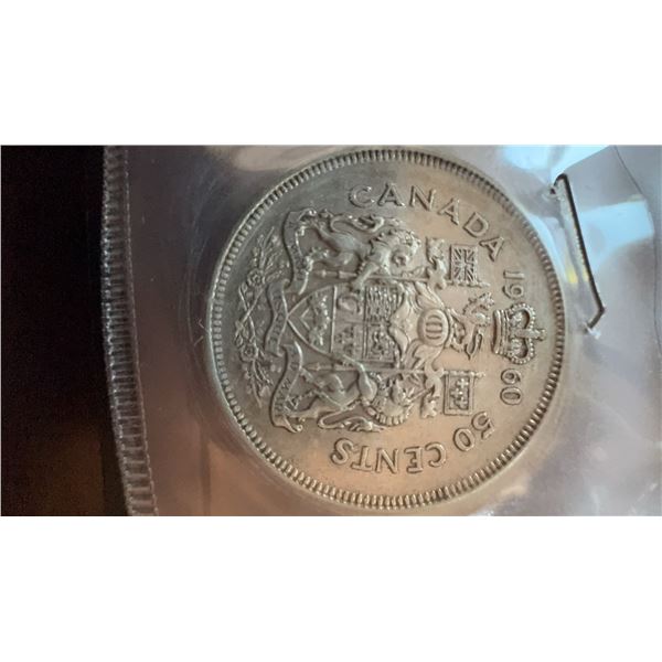 1960 Canada 50 Cents Coin, 80% Silver, 11.66g