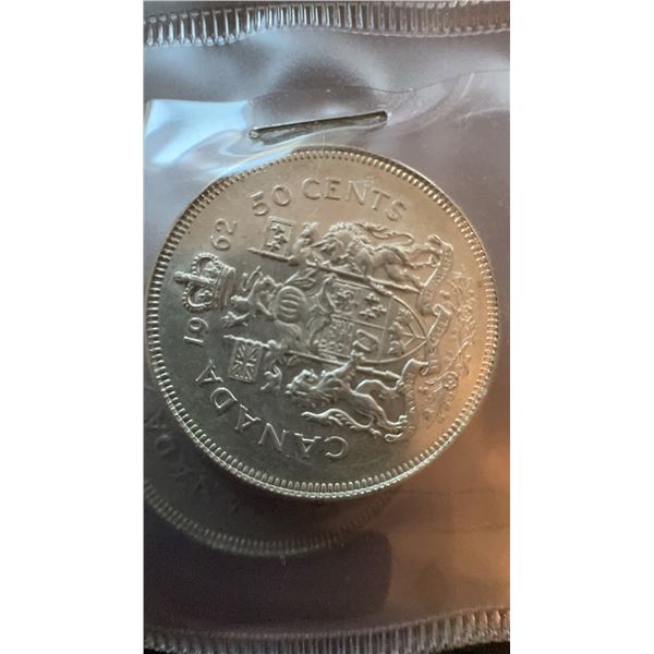 1962 Canada 50 Cents Coin, 80% Silver, 11.66g