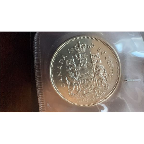 1963 Canada 50 Cents Coin, 80% Silver, 11.66g