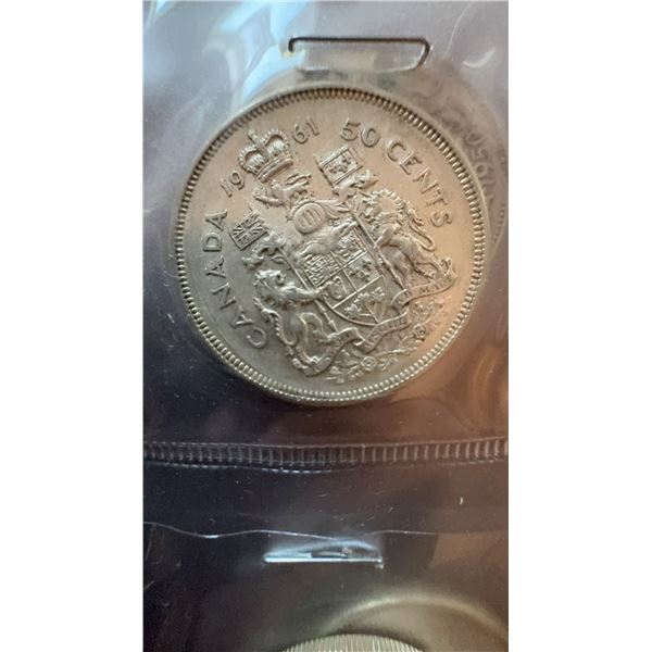 1961 Canadian 50 Cents Coin, 80% Silver, 11.66g
