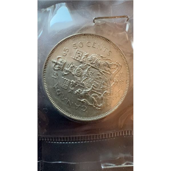 1965 Canada 50 Cent Coin, 80% Silver, 11.66g