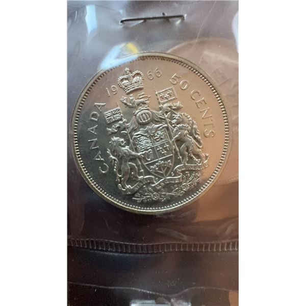 1966 Canada 50 Cents Coin, 80% Silver, 11.66g