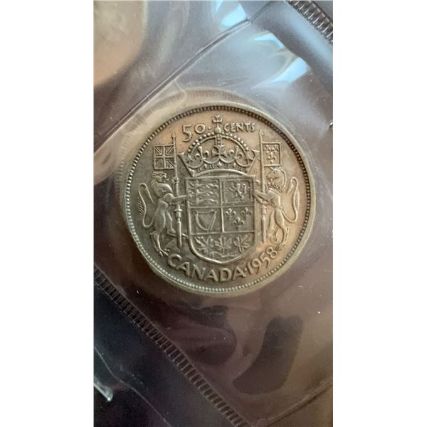 1958 Canada 50 Cents Coin 80% Silver, 11.66g