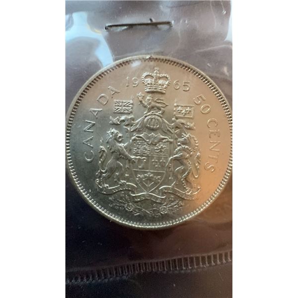 1965 Canada 50 Cents Coin, 80% Silver, 11.66g