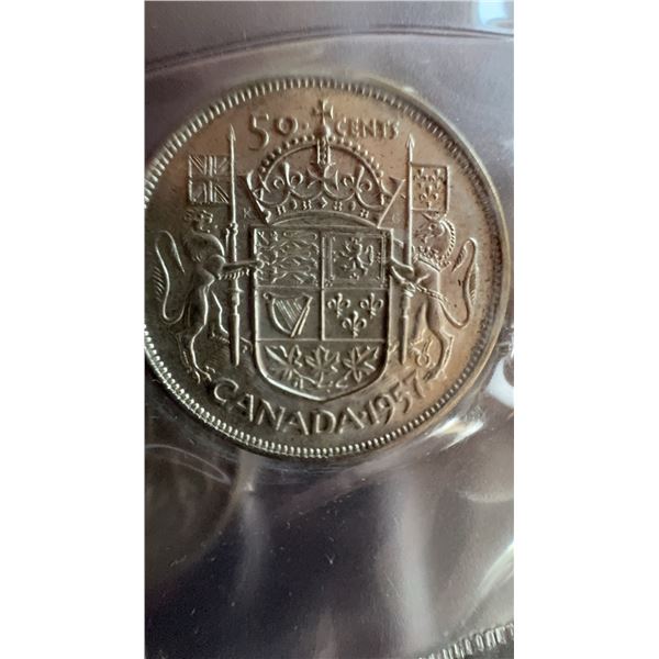 1957 Canada 50 Cent Coin, 80% Silver, 11.66g