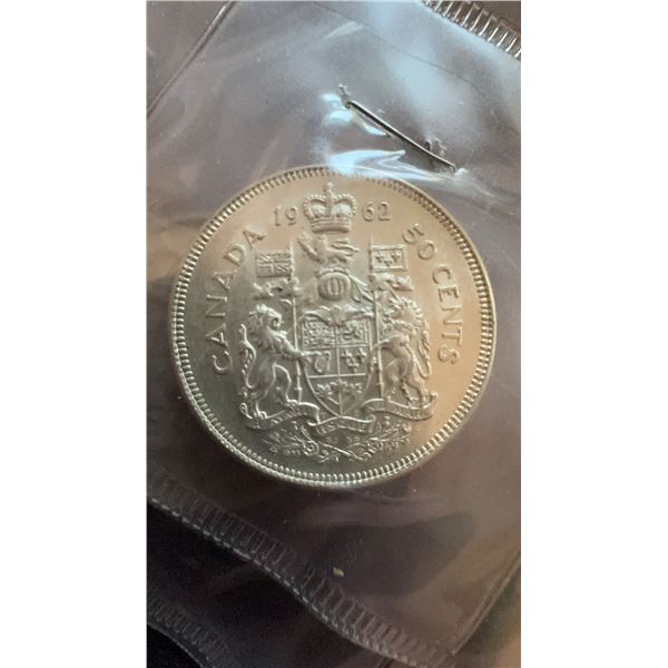 1962 Canada 50 Cents Coin, 80% Silver, 11.66g