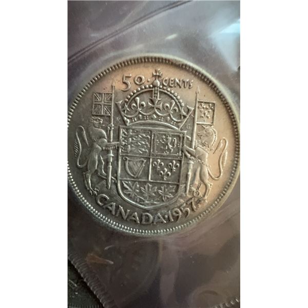 1957 Canada 50 Cent Coin Elizabeth II Silver