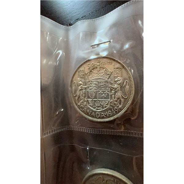 1949 Canada 50-Cent Silver Coin, King George VI, 80% Silver