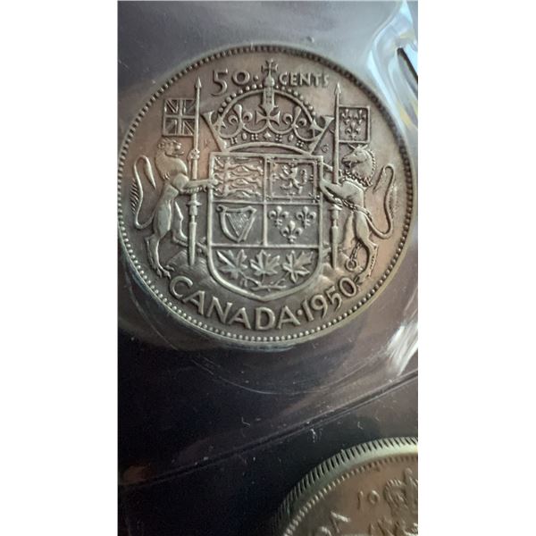 1950 Canada 50 Cents Coin, George VI, 80% Silver, 11.66g