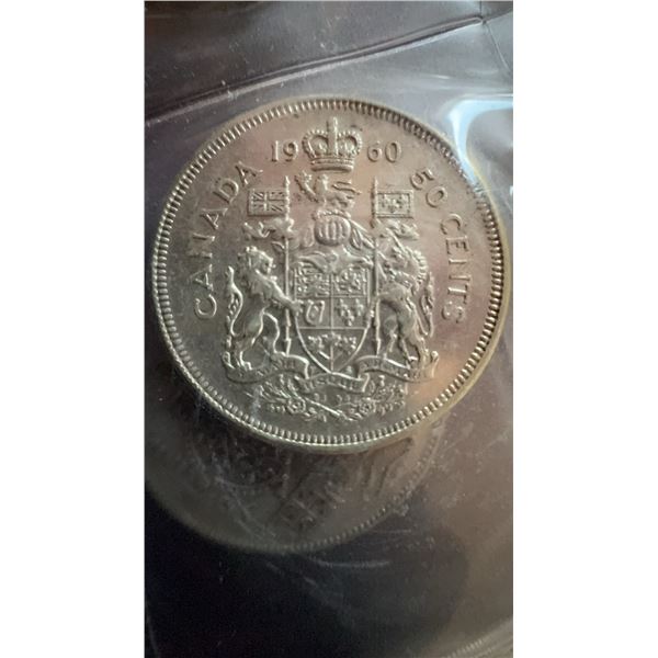 1960 Canadian 50 Cents Coin, 80% Silver, Elizabeth II
