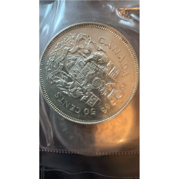 1966 Canada 50 Cents Silver Coin, Queen Elizabeth II