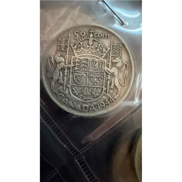 1944 Canada 50 Cents Silver Coin King George VI