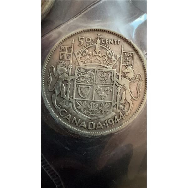 1944 Canada 50 Cents Silver Coin, George VI