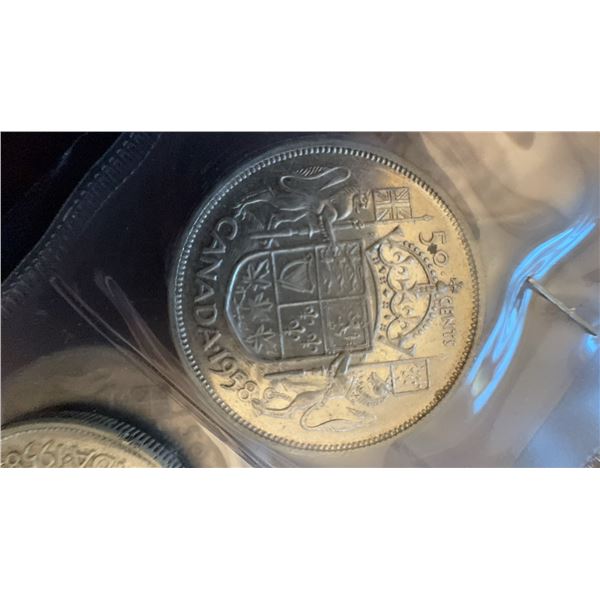 1958 Canadian 50 Cents Coin, 80% Silver, 11.66g