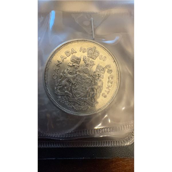 1960 Canada 50 Cents Coin, 80% Silver, 11.66 Grams