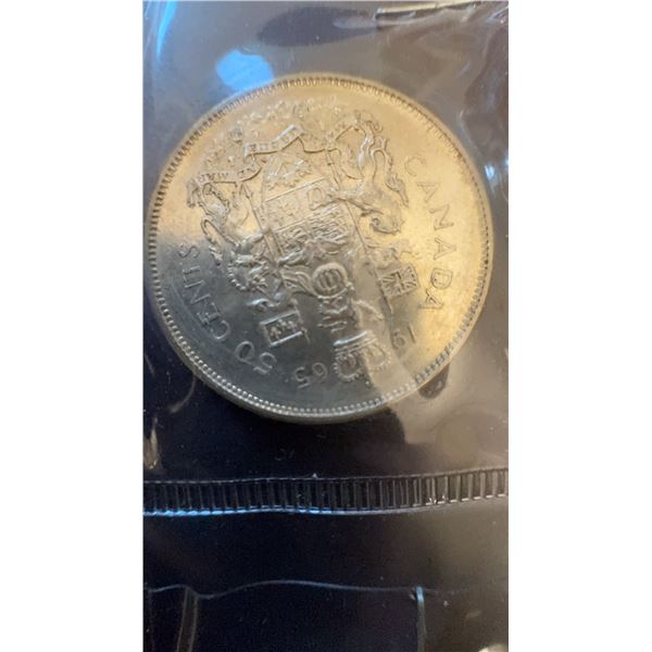 1965 Canada 50 Cents Coin, 80% Silver, 11.66g