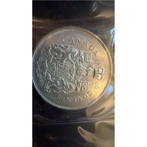 1966 Canada 50 Cents Queen Elizabeth II 80% Silver Coin