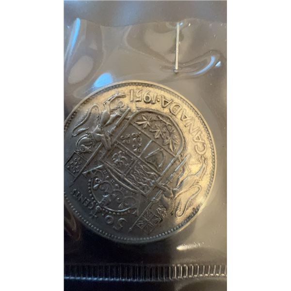 1951 Canada 50 Cents Coin, 80% Silver, George VI