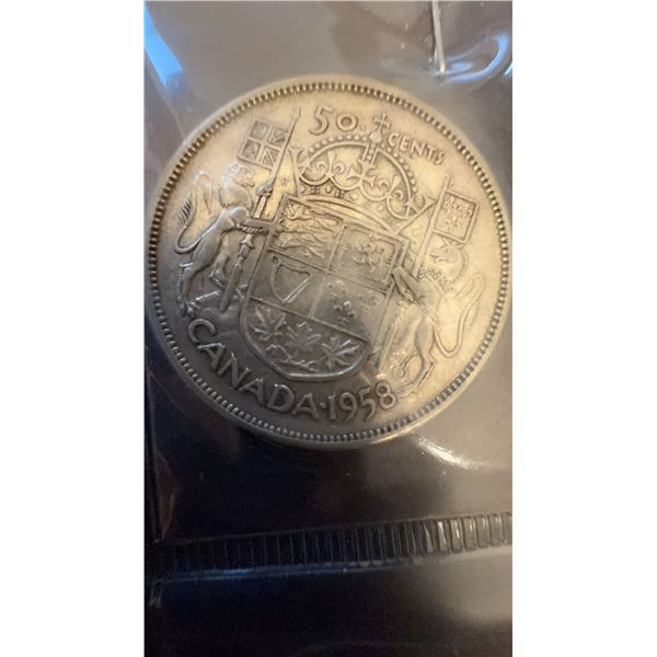 1958 Canada 50 Cent Coin, 80% Silver, 11.66g
