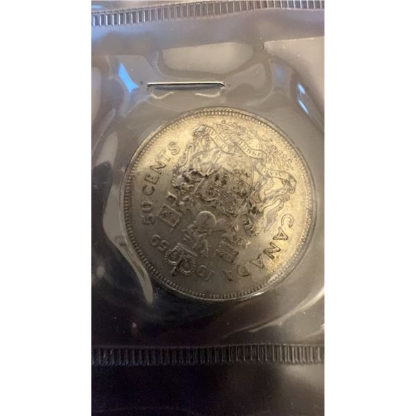 1959 Canada 50 Cents Coin 80% Silver, 11.66g