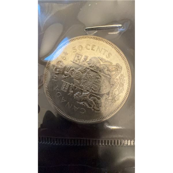 1964 Canada 50 Cents Coin, 80% Silver, 11.66g