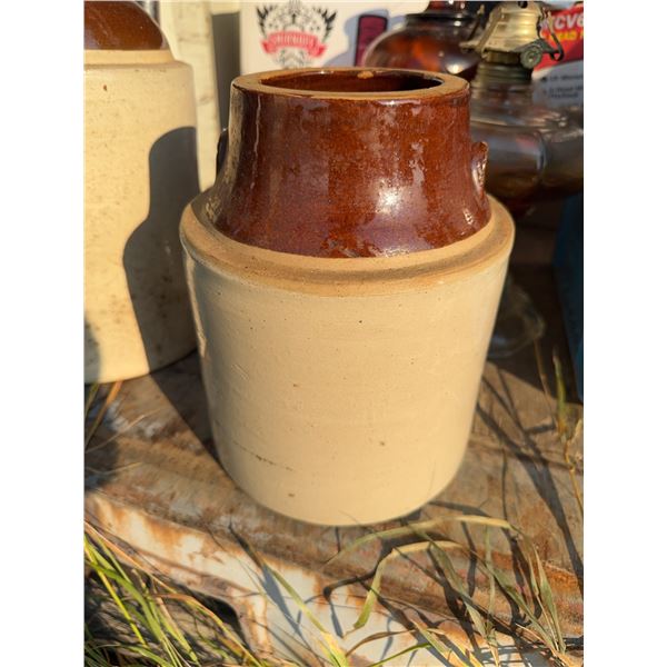 Stoneware Crock with Brown Glazed Top