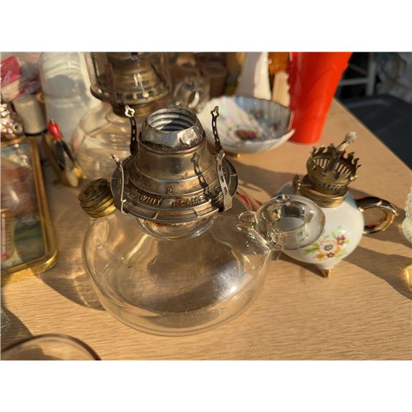 Tabletop Oil Lamps – Glass and Floral Ceramic Base