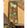 Image 1 : Vintage Consumers Market Metal Thermometer With Cottage Scene