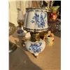 Image 2 : Porcelain Miniature Oil Lamp with Blue Floral Design and Gold Accents