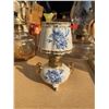 Image 3 : Porcelain Miniature Oil Lamp with Blue Floral Design and Gold Accents