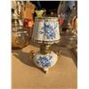 Image 4 : Porcelain Miniature Oil Lamp with Blue Floral Design and Gold Accents