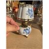 Image 5 : Porcelain Miniature Oil Lamp with Blue Floral Design and Gold Accents