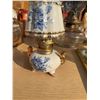 Image 6 : Porcelain Miniature Oil Lamp with Blue Floral Design and Gold Accents