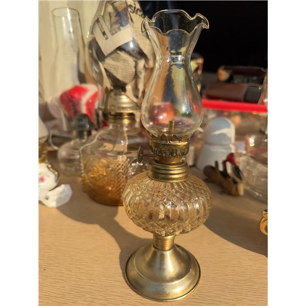 Pressed Glass and Brass Kerosene Table Lamp