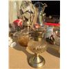 Image 1 : Pressed Glass and Brass Kerosene Table Lamp
