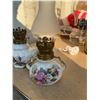 Image 1 : Porcelain Floral Miniature Oil Lamps with Brass Fittings