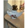 Image 2 : Porcelain Floral Miniature Oil Lamps with Brass Fittings
