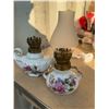 Image 6 : Porcelain Floral Miniature Oil Lamps with Brass Fittings