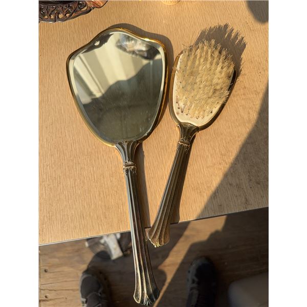 Art Deco Style Vanity Set with Hand Mirror and Brush