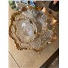 Image 1 : Pressed Glass Bowl Set with Gold Trim, Two Pieces, One Damaged