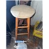 Image 1 : Wooden Stool With Beige Upholstered Round Seat