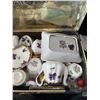 Image 1 : Gray Dunn Biscuit Tin with Assorted Miniature Porcelain Tea Set