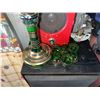 Image 1 : Green Glass Decanter Set With Gold and Red Bands, 6 Glasses