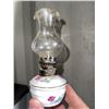 Image 2 : Miniature Porcelain Oil Lamp with Floral Design and Glass Chimney