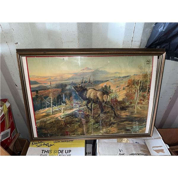 Framed Print of Elk in Mountain Landscape Scene