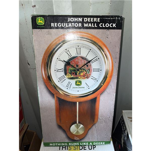 John Deere Regulator Wall Clock with Tractor Image, Boxed